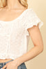 SHORT RUFFLE SLEEVE EYELET DETAIL CROP TOP