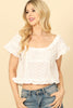 SHORT RUFFLE SLEEVE EYELET DETAIL CROP TOP