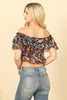 OFF SHOULDER RUFFLE DETAIL PRINTED CROP TOP