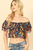 OFF SHOULDER RUFFLE DETAIL PRINTED CROP TOP