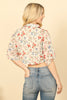 FLORAL HALF SLEEVE COLLARED WAIST TIE CROP TOP