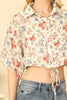 FLORAL HALF SLEEVE COLLARED WAIST TIE CROP TOP