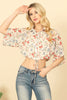 FLORAL HALF SLEEVE COLLARED WAIST TIE CROP TOP