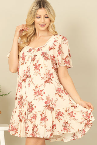 SURPLICE SPAGHETTI STRAP SMOCKED WAIST FLORAL DRESS