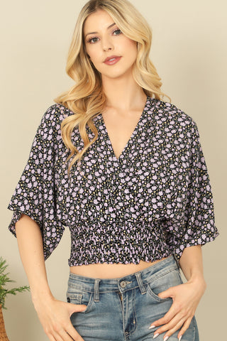 Long Puff Sleeve Paisley Printed Top