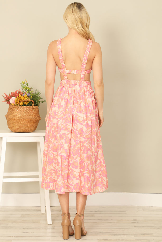 SABRINA NECK SIDE CUT-OUT PRINTED MIDI DRESS