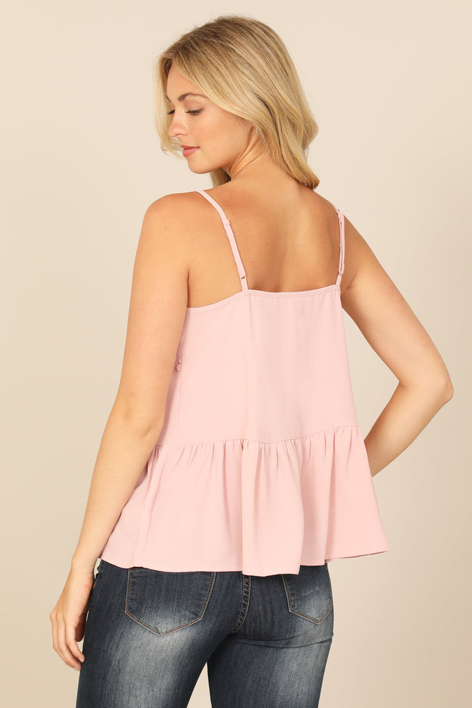 SPAGHETTI STRAP PLEATED WAIST FLORAL LACE PATCH TOP