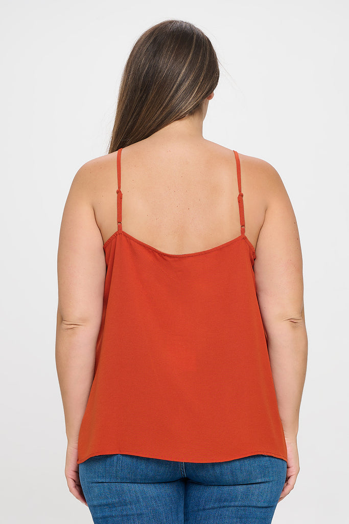 PLUS SIZE SPAGHETTI STRAP FLORAL LACE DETAIL SOLID TOP