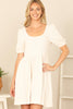 SCOOP NECK RIBBON BACK TEXTURED SOLID DRESS