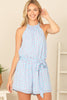 HALTER NECK WAIST TIE BACKLESS PRINTED ROMPER