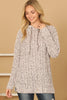 RIBBED POPCORN KNIT TUNIC HOODIE SWEATER