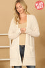 PLUS SIZE POPCORN FRONT POCKET OPEN CARDIGAN