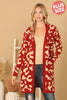 PLUS SIZE KNITTED FRONT POCKET PRINTED OPEN CARDIGAN