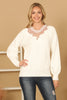 LACE NECK DETAIL RIB SWEATER