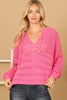 DRAWSTRING EYELET KNIT SWEATER