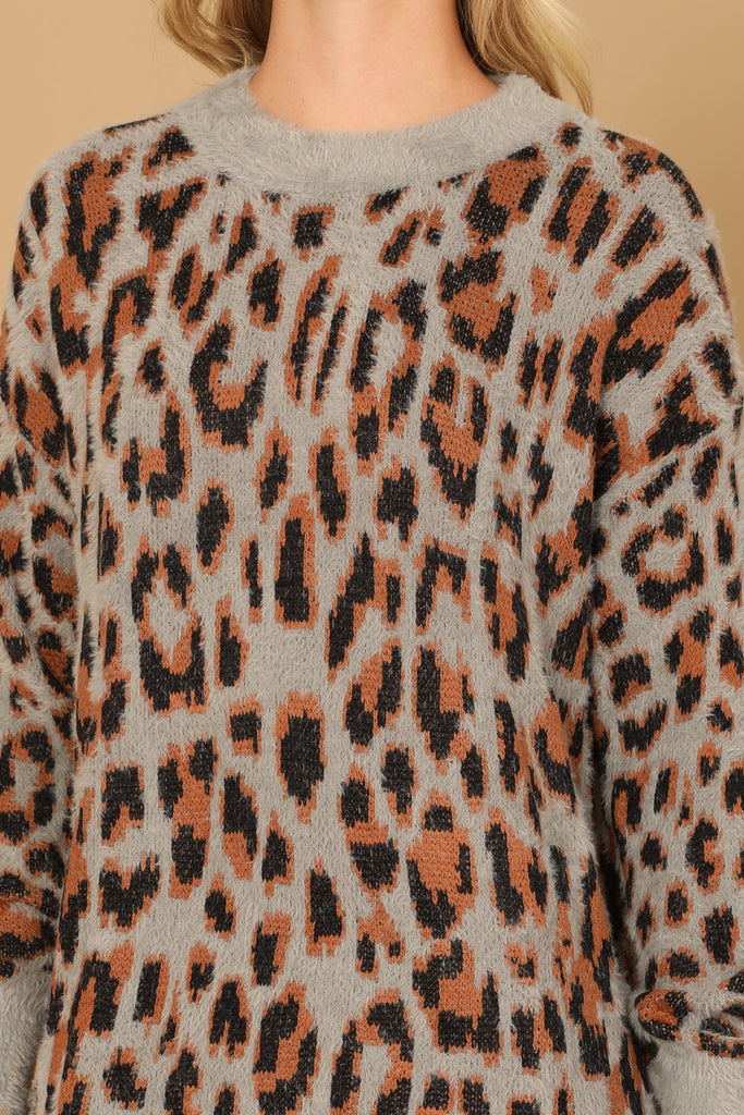 LONG SLEEVE LEOPARD KNITTED DRESS