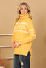 TURTLE NECK  DRAWSTRING PRINTED KNIT SWEATER