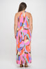 PLUS SIZE WRAP NECK PRINTED MAXI DRESS