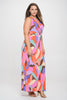 PLUS SIZE WRAP NECK PRINTED MAXI DRESS