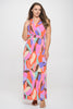 PLUS SIZE WRAP NECK PRINTED MAXI DRESS