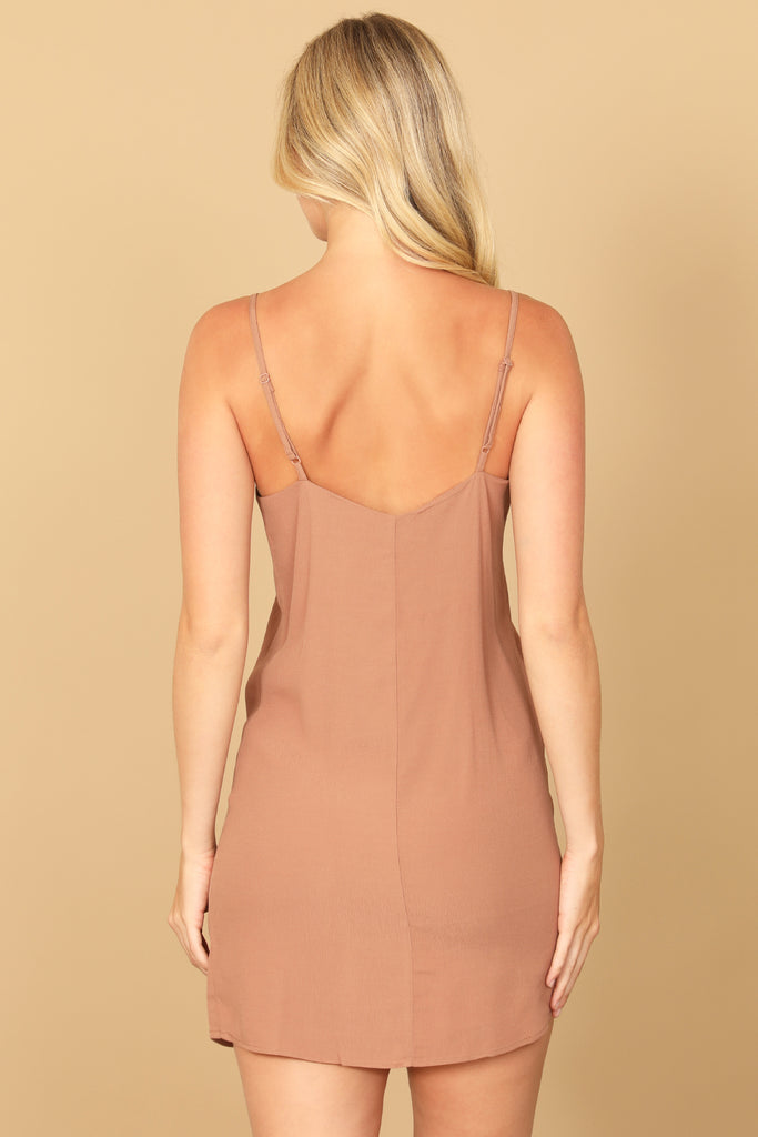 SPAGHETTI STRAP V-NECK MINI DRESS
