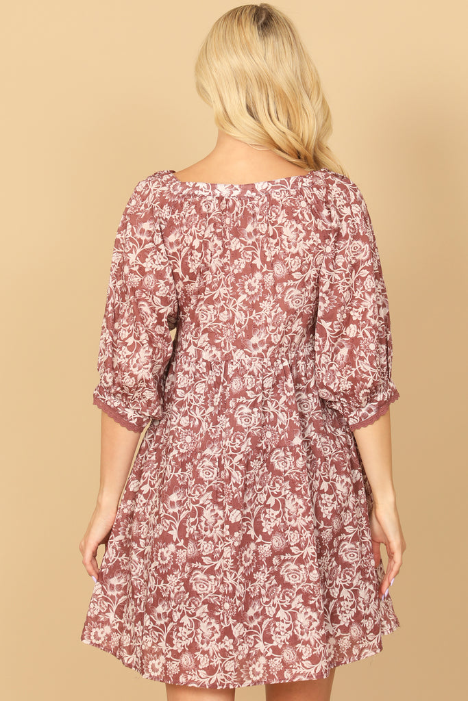 PUFF SLEEVE BABYDOLL PRINTED MINI DRESS