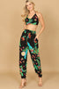 COWL NECK SPAGHETTI STRAP TROPICAL CROP TOP & PANTS SET