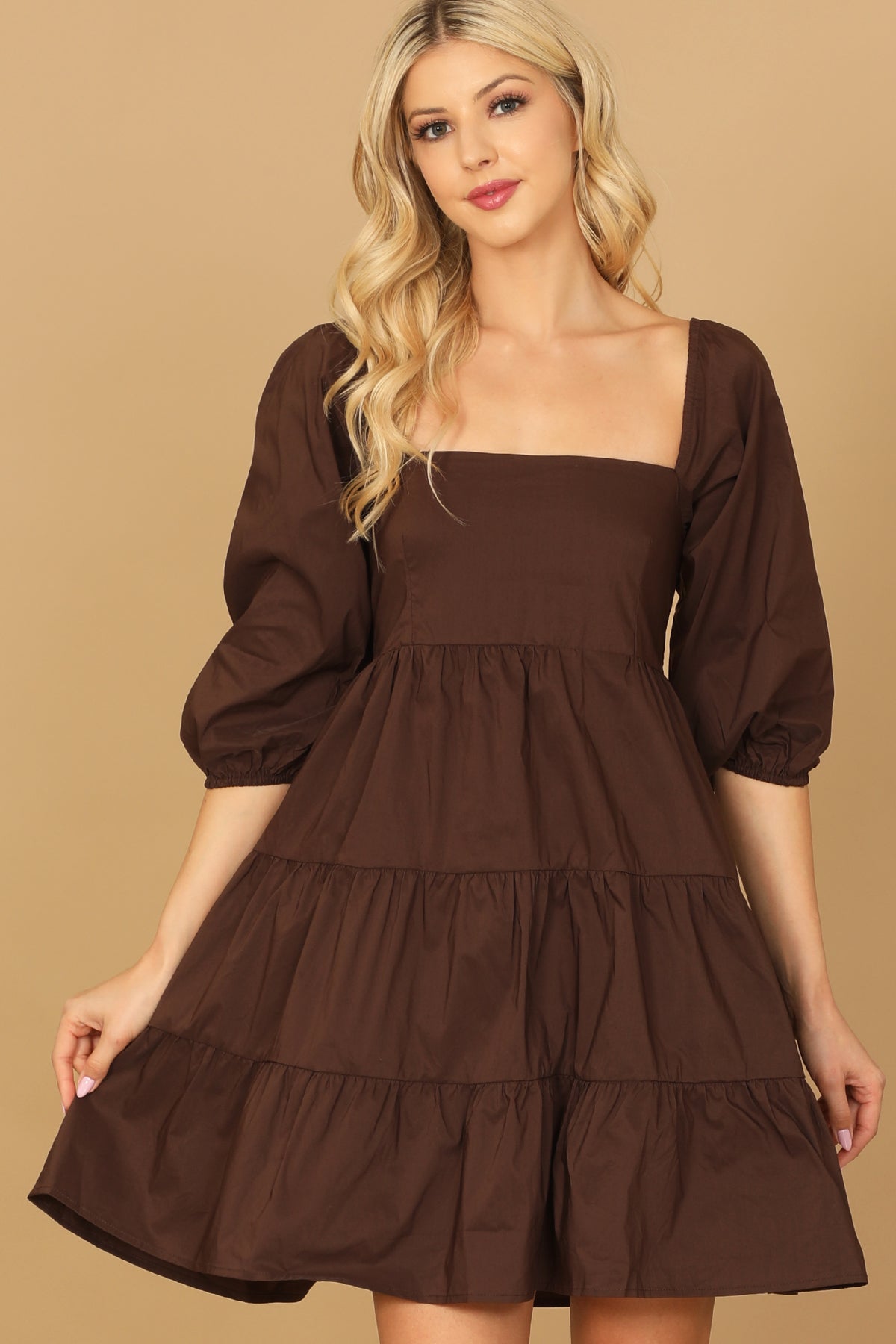 スーツ・フォーマル・ドレス acka sheer puff dress (brown) acka sheer puff dress