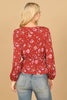 FLORAL LONG SLEEVE WRAP WAIST TIE TOP