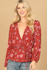 FLORAL LONG SLEEVE WRAP WAIST TIE TOP