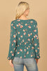 V-NECK ELASTIC WAIST LONG SLEEVE FLORAL TOP