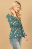 V-NECK ELASTIC WAIST LONG SLEEVE FLORAL TOP