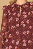 KEYHOLE TIE NECK RUFFLE DETAIL LONG SLEEVE FLORAL TOP
