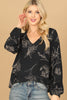 V-NECK FLORAL LONG PUFF SLEEVE TOP