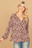DITSY NOTCH NECK LONG SLEEVE FLORAL TOP