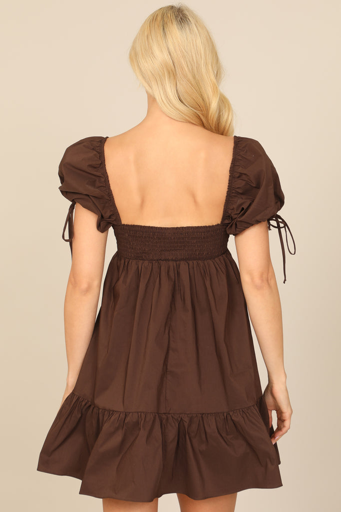 PUFF SLEEVE BABYDOLL SOLID MINI DRESS Riah Fashion PUFF SLEEVE BABYDOLL SOLID MINI DRESS Riah Fashion
