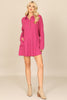 LONG SLEEVE COLLARED BUTTON DETAIL TEXTURED MINI DRESS