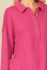 LONG SLEEVE COLLARED BUTTON DETAIL TEXTURED MINI DRESS