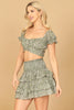 FLORAL PUFF SLEEVE CROSS CROP TOP & RUFFLE SKIRT SET