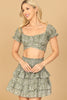 FLORAL PUFF SLEEVE CROSS CROP TOP & RUFFLE SKIRT SET