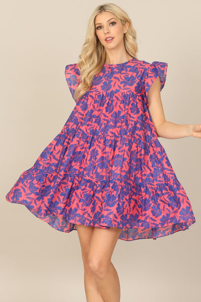 BUTTERFLY SLEEVE FLORAL TIERED MINI DRESS – Riah Fashion
