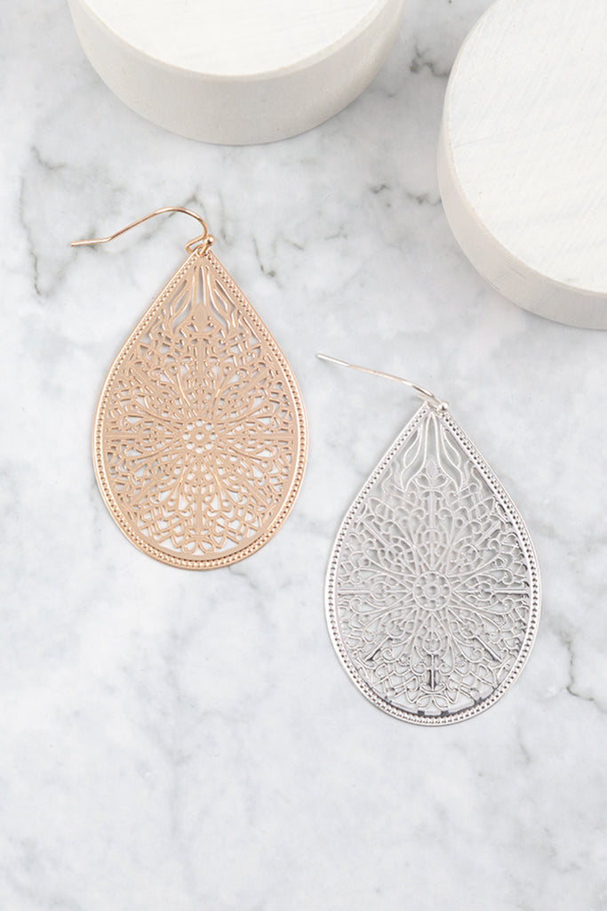 E1094 - FILIGREE TEARDROP HOOK EARRINGS