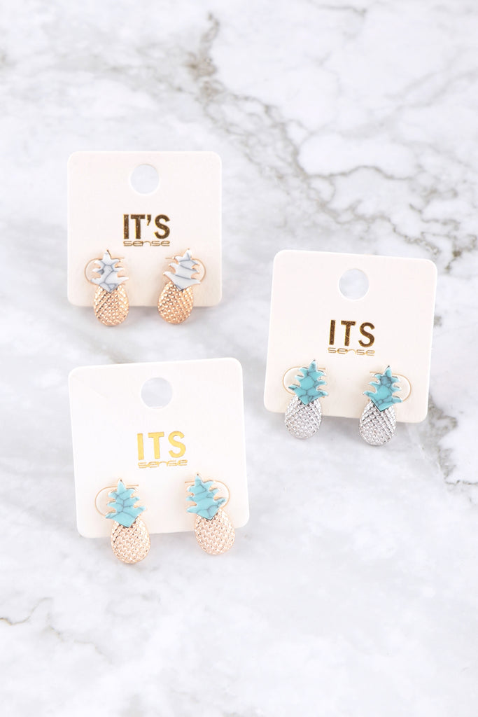 PINEAPPLE SEMI PRECIOUS STONE POST EARRINGS
