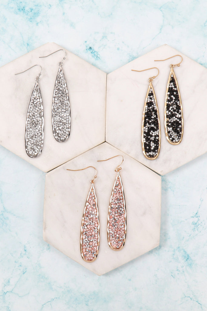 GLITTER FACETED TEARDROP EARRINGS