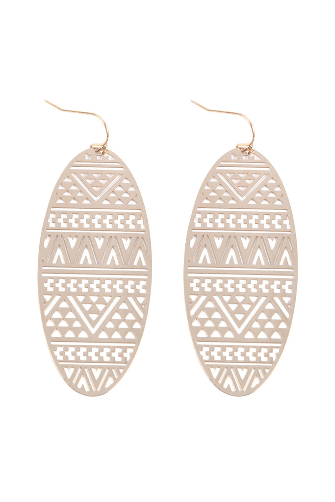 OVAL SHAPE TRIBAL PATTERN FILI FISH HOOK EARRINGS