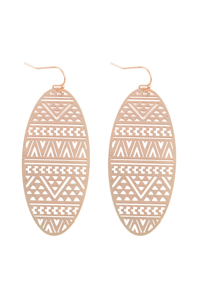 OVAL SHAPE TRIBAL PATTERN FILI FISH HOOK EARRINGS