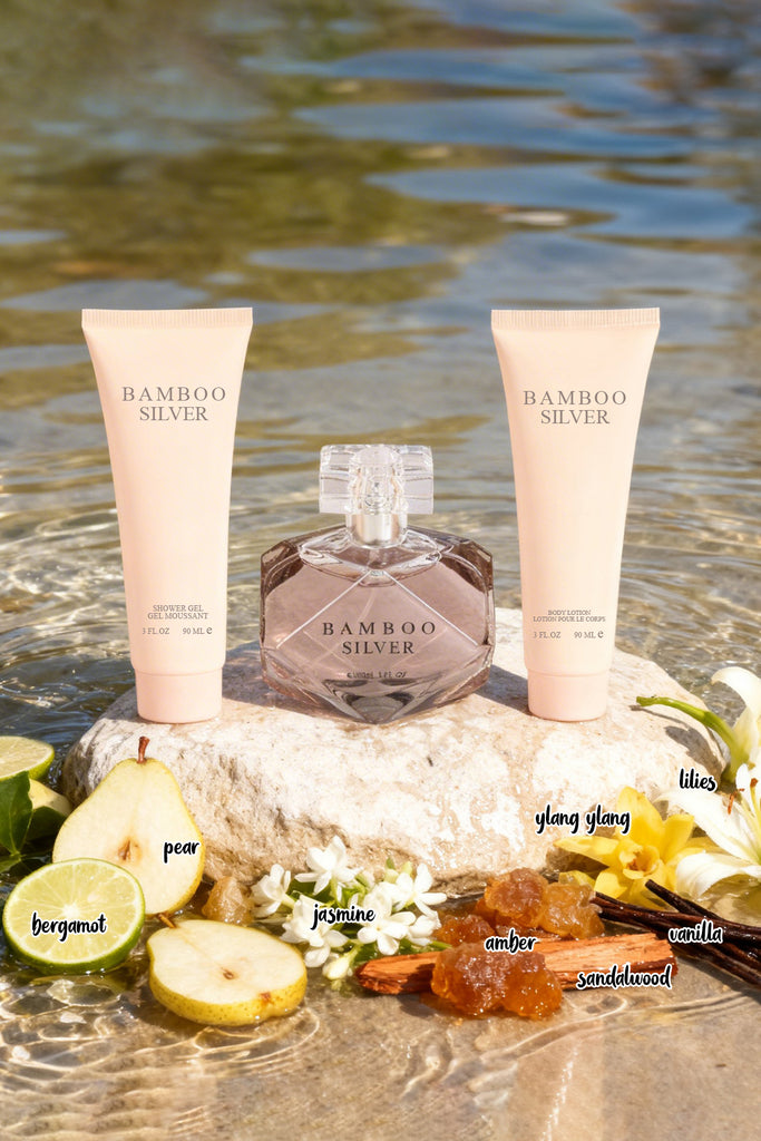 BAMBOO SILVER PERFUME GIFT SET FOR WOMEN 3 PIECE – 100ML EDP + 90ML SHOWER GEL + 90ML BODY LOTION - Riah Fashion