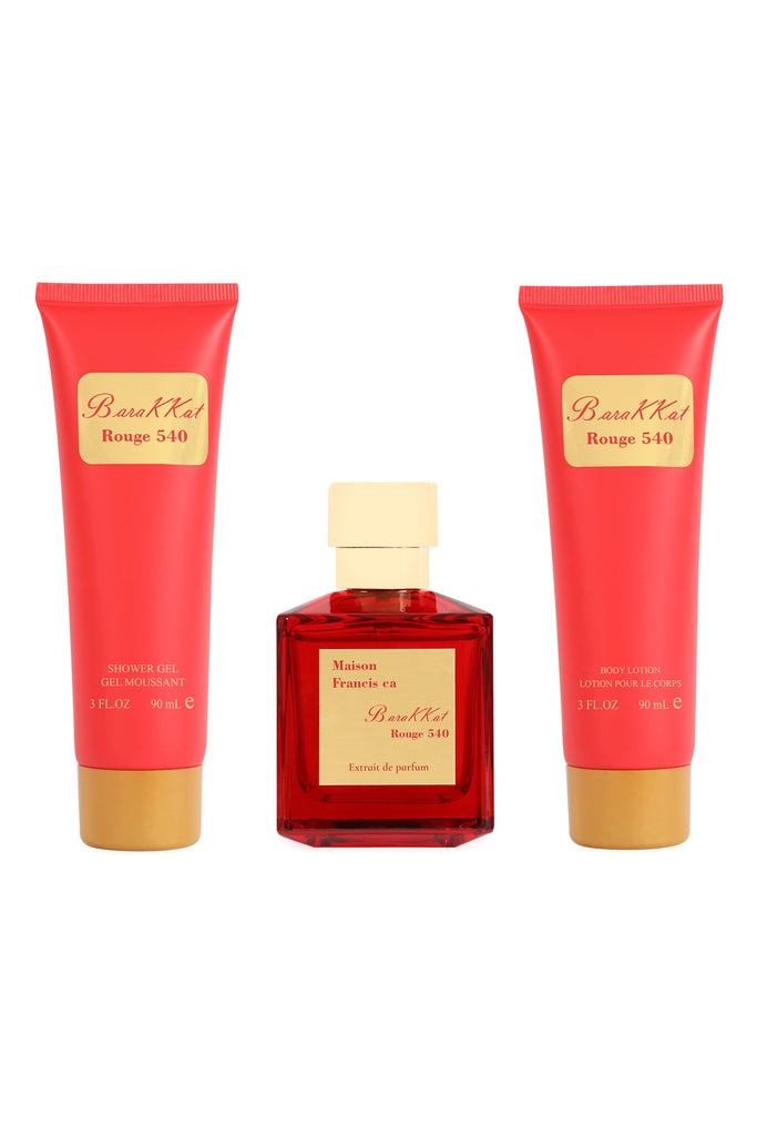 BARAKKAT ROUGE 540 PERFUME GIFT SET FOR WOMEN 3 PIECE – 100ML EDP + 90ML SHOWER GEL + 90ML BODY LOTION - Riah Fashion