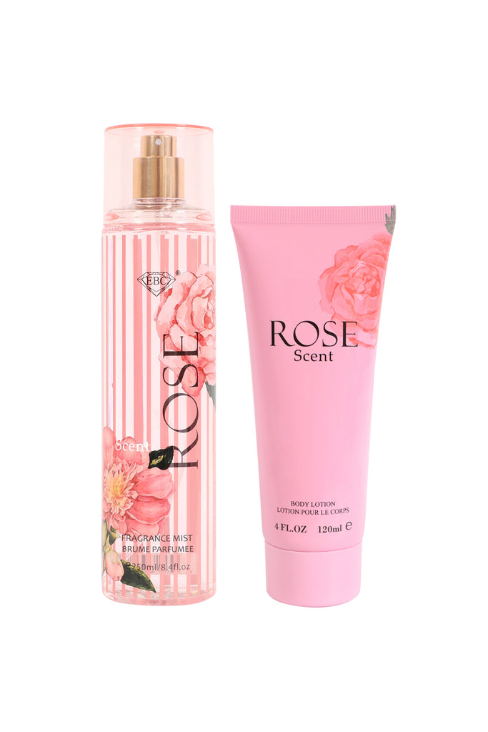 ROSE SCENT FRAGRANCE MIST & BODY LOTION GIFT SET FOR WOMEN – 2 PIECE SET (250ML FRAGRANCE MIST + 120ML BODY LOTION) - Riah Fashion