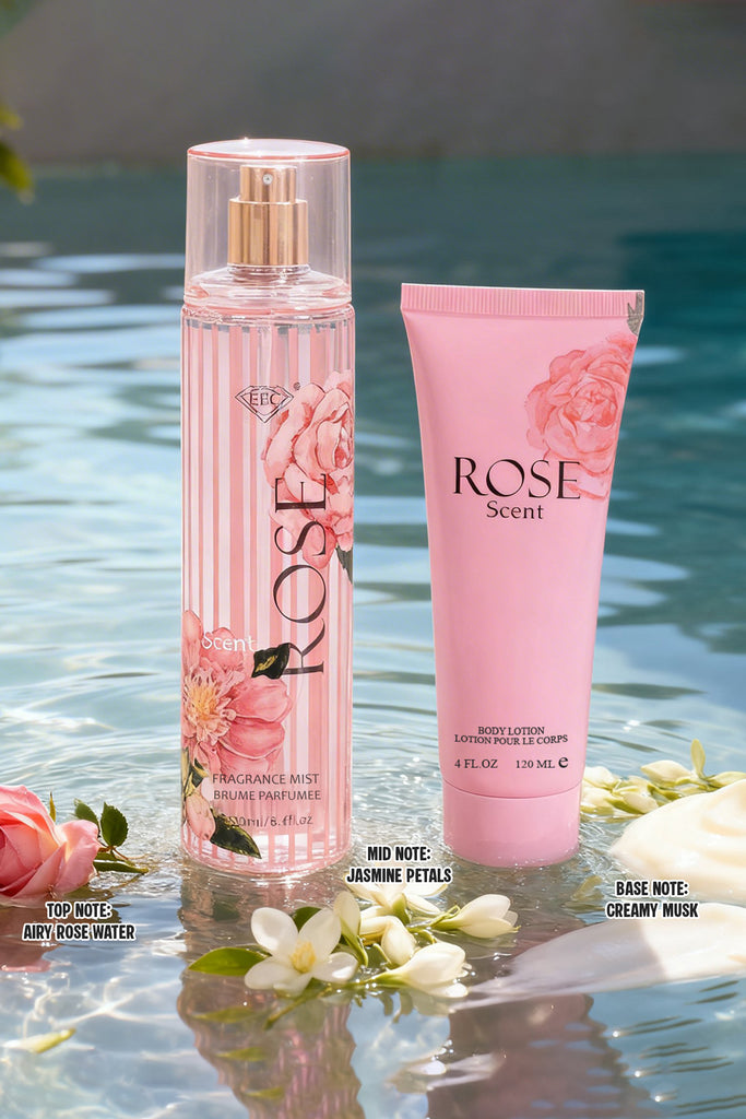 ROSE SCENT FRAGRANCE MIST & BODY LOTION GIFT SET FOR WOMEN – 2 PIECE SET (250ML FRAGRANCE MIST + 120ML BODY LOTION) - Riah Fashion